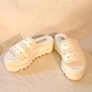 Stunning Stella McCartney White Leather & Lace Platform Wedge Sandal